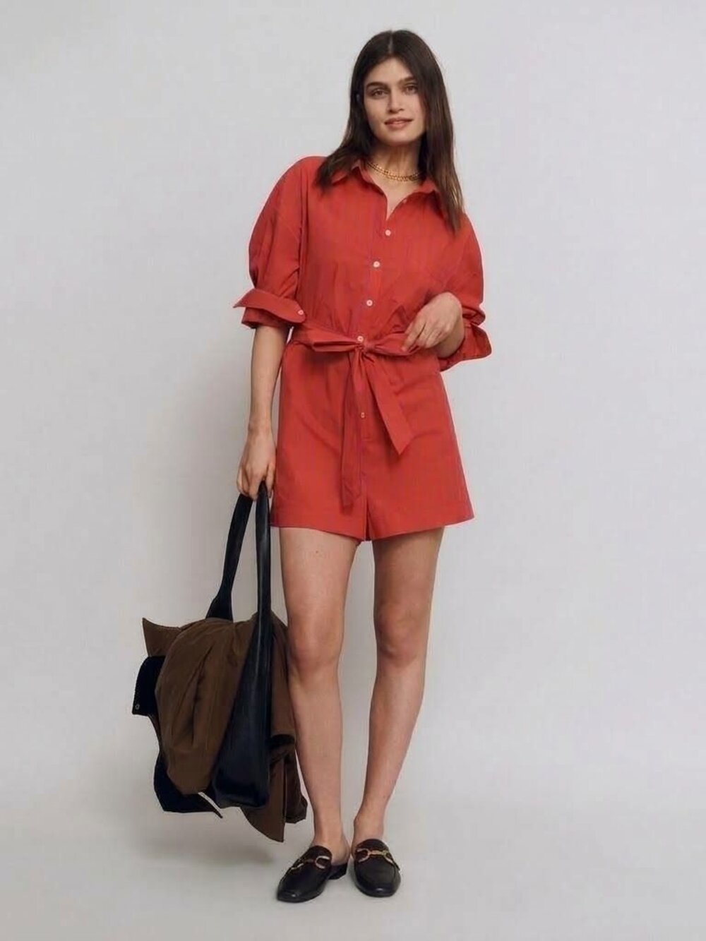 Maeve The Bennet Buttondown Romper Pink Striped Size S *Missing Belt*